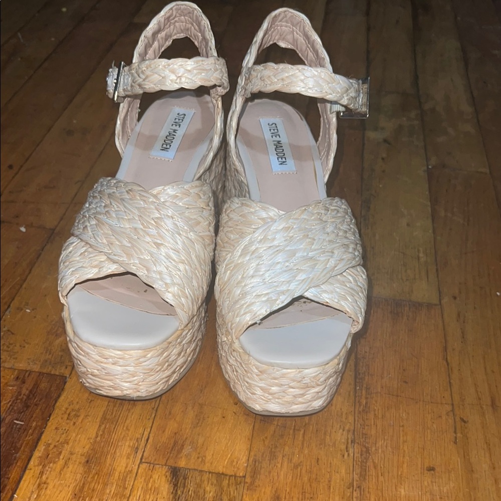 Steve Madden Women's Cream Woven Platform Sandals